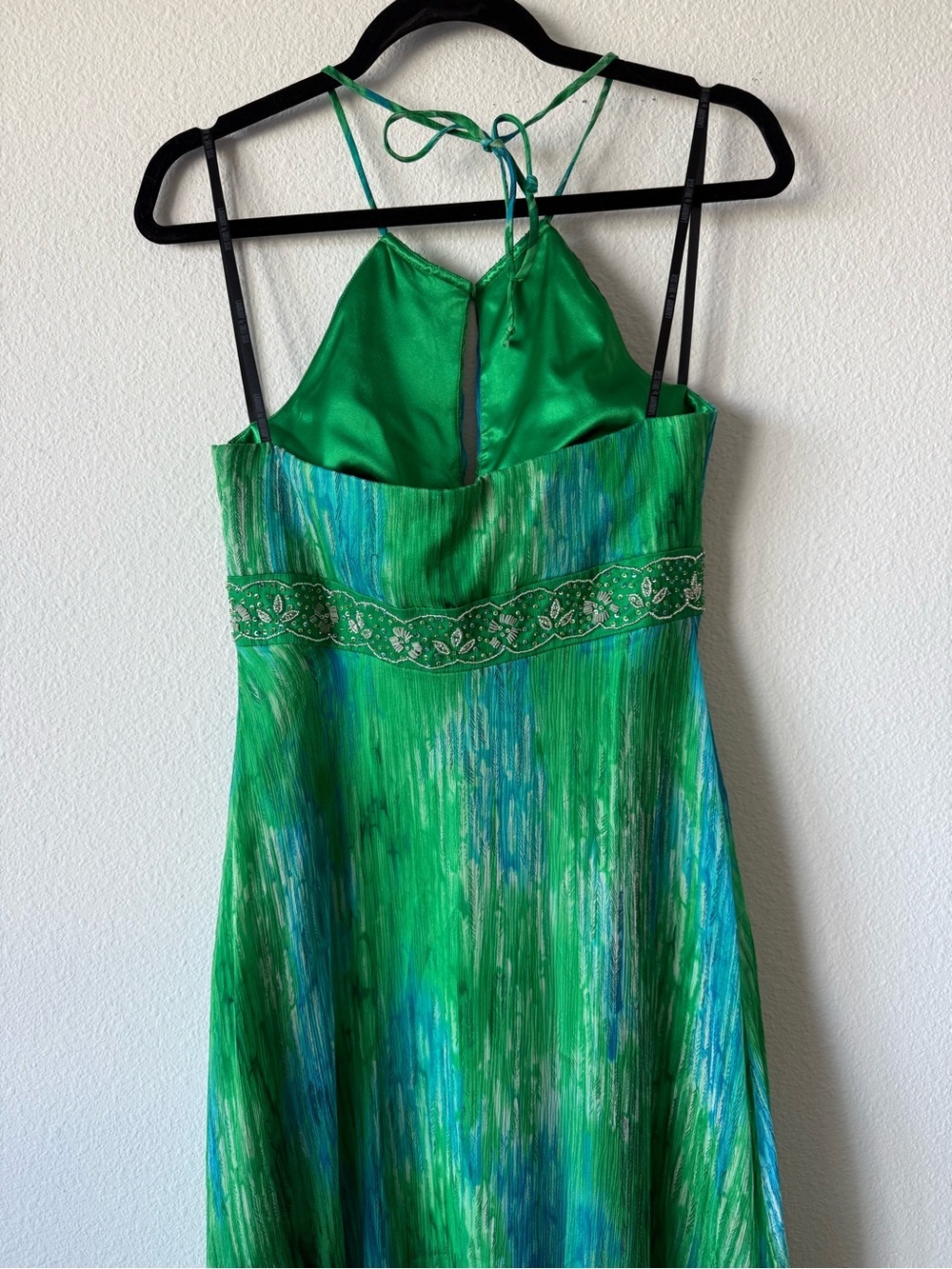 LAUNDRY BY SHELLI SEGAL green and blue tie-dye halter dress - Picture 5 of 7